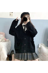 Herbst Oversize Preppy T-Shirt mit Knöpfen