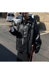 Veste chemise en cuir noir surdimensionnée d'automne