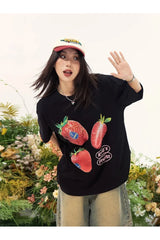 Oversized Strawberry Graphic T-Shirt