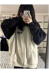 Fall Oversized Two-Tone Zip-Up Hoodie
