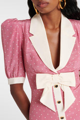 Rita Floral Bow Trimmed Puff Sleeve V-Neckline Midi Dress-Sunfere