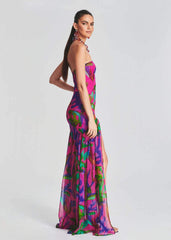 Pam Printed Strapless Slit Maxi Dress-Sunfere