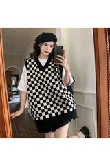 Gilet pull à damier pastel