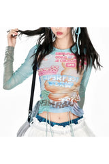 Pastel Graphic Mesh Top