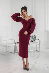 Lorraine Off Shoulder Puff Sleeves Midi Dress