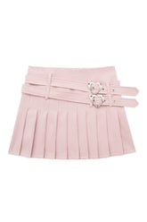 Pink Double Belt Pleated Skirt