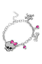 Rosa Armband mit Totenkopf-Anhänger