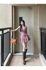 Robe en jean rose sans bretelles