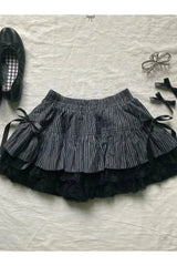 Pinstripe Lace Ruffle Skirt