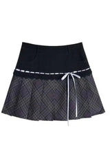 Plaid Bow Trim Skater Skirt