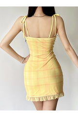 Kariertes Sweetheart-Kleid mit Spitzenbesatz