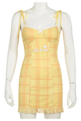 Kariertes Sweetheart-Kleid mit Spitzenbesatz