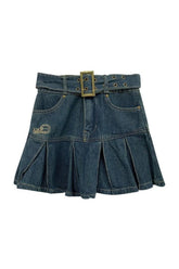Pleated Denim Mini Skirt