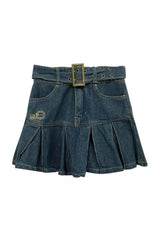 Pleated Denim Mini Skirt