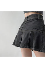 Pleated Denim Mini Skirt