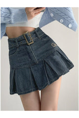 Pleated Denim Mini Skirt