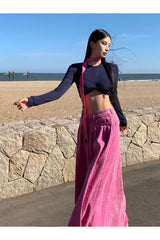 Jupe longue plissée en denim tie-dye