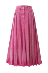 Jupe longue plissée en denim tie-dye