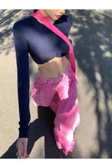 Jupe longue plissée en denim tie-dye