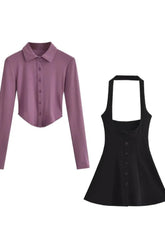 Set aus Kleid und Rock mit Polokragen