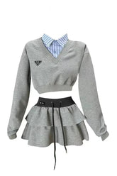 Preppy Layered Ruffle Skirt Set
