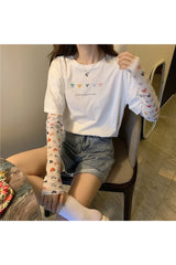 Preppy Langarm-T-Shirt mit Herzmuster