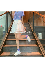 Preppy Mesh Floral Mini Skirt