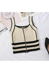 Haut court rayé à fermeture éclair Preppy