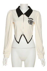 Preppy Langarm-Crop-Top mit Reißverschluss