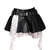 Punk Faux Leather Layered Skirt
