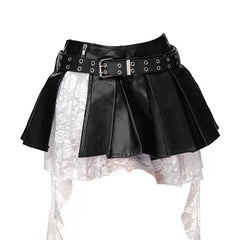 Punk Faux Leather Layered Skirt