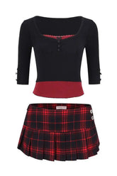 Punk Plaid Skirt and Crop Top Set