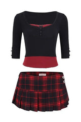 Punk Plaid Skirt and Crop Top Set