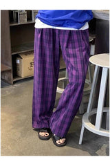 Pantalon large à carreaux violets