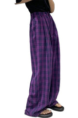 Pantalon large à carreaux violets
