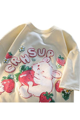 Rabbit Strawberry Print T-shirt