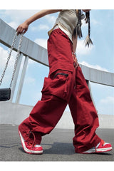 Red Cargo Wide Leg Pants