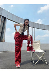 Red Cargo Wide Leg Pants