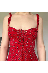 Mini robe d'été à fleurs rouges