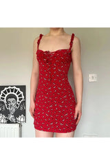 Mini robe d'été à fleurs rouges