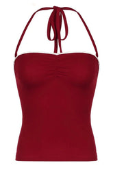 Red Lace-Trim Halter Top