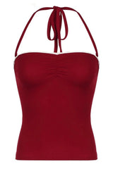 Red Lace-Trim Halter Top