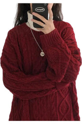 Fall Red Twist Knit Preppy Sweater