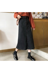Retro Long Black Denim Skirt