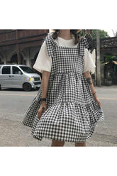 Ärmelloses, elegantes kariertes Retro-Kawaii-Kleid