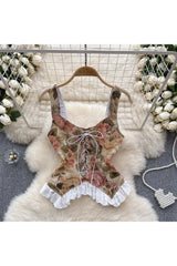 Retro Print Lace Camis Top