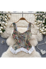 Retro Print Lace Camis Top