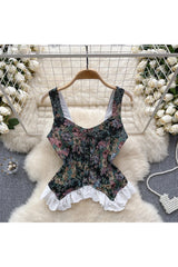 Retro Print Lace Camis Top
