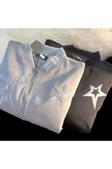 Herbstliche Retro-Pilotenjacke mit Sternstickerei