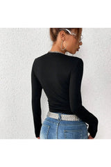 Rhinestone Gothic Long Sleeve Crop Top